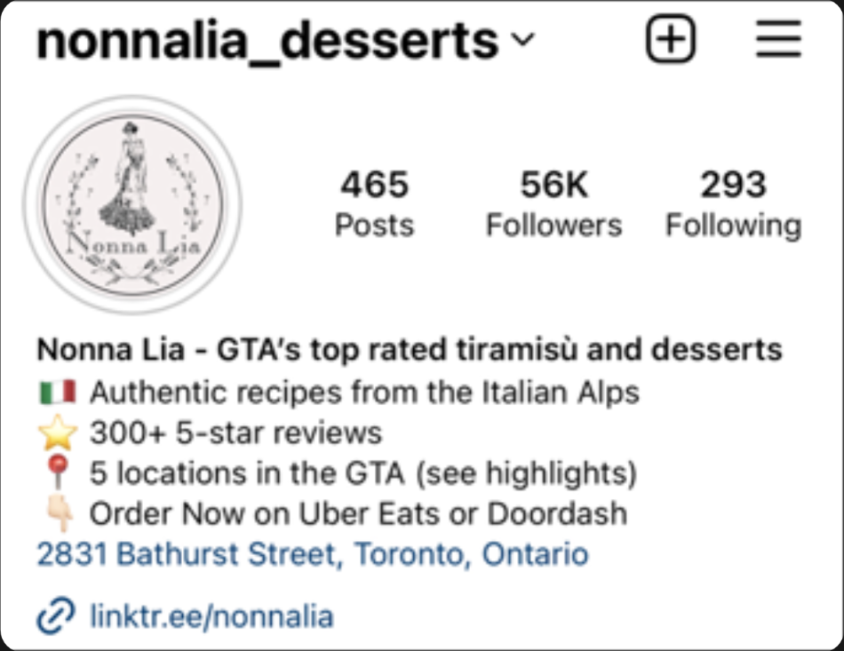 Nonna Lia Instagram profile after, 56K followers